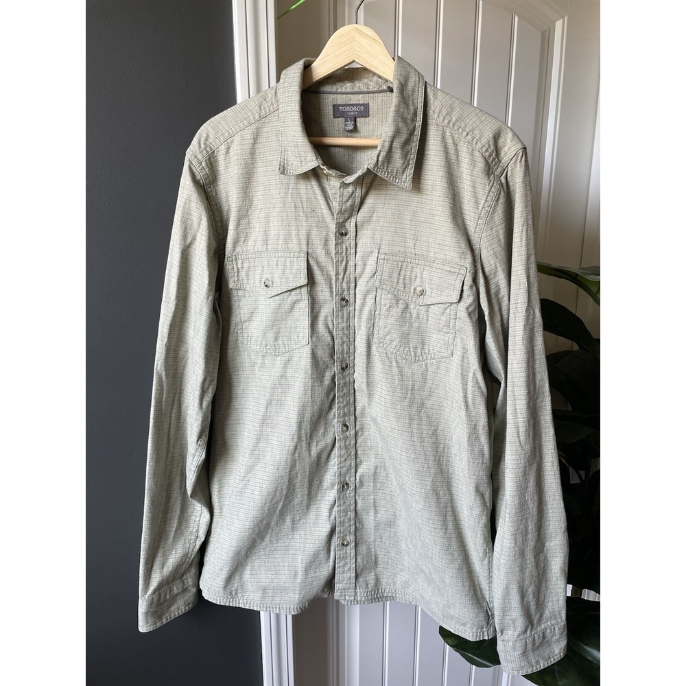 Toad&Co Oxford Vault Men's L Gray Green Check Slim Fit Button-Up Shirt